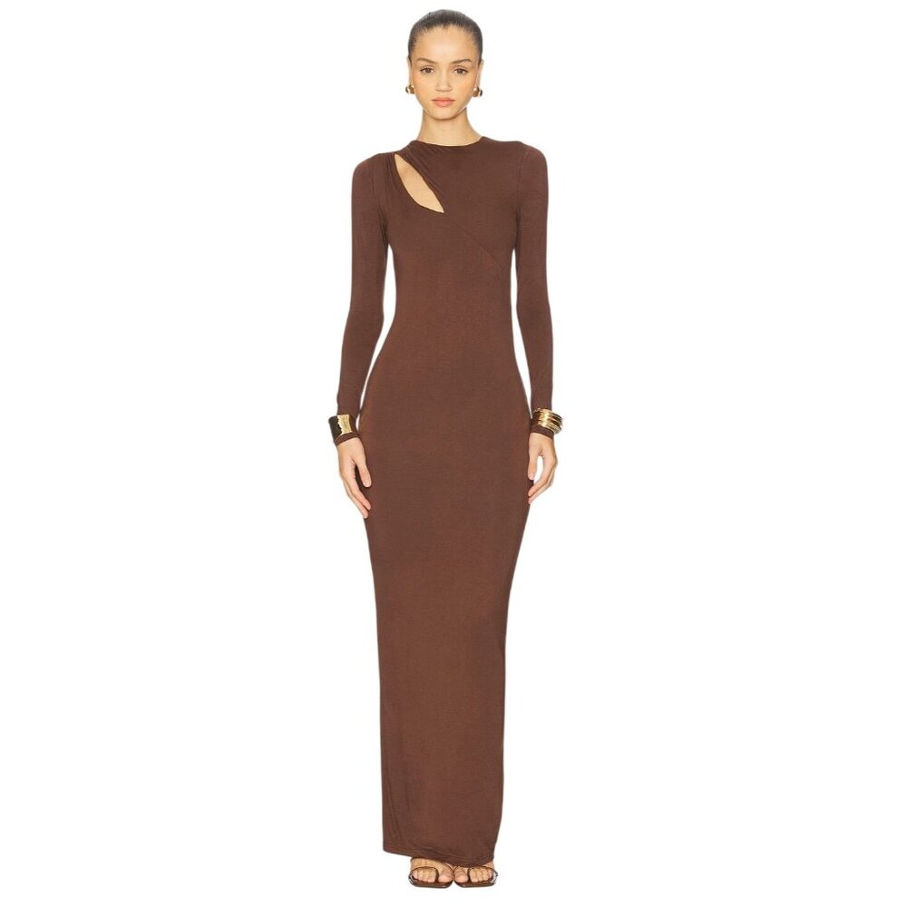 superdown Adelina Maxi Dress in Brown XXSmall New Womens Long Sleeve Bodycon